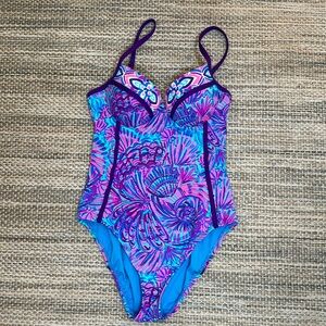 EUC Lilly Pulitzer Palma Turquoise Oasis Shelleidoscope One Piece Swim Suit 6